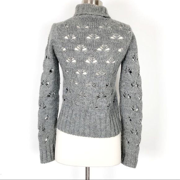 French Connection Grey Alpaca Knit Turtleneck Sweater With Eyelet Details Size S - Picture 3 of 9
